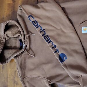 Carhartt Tan Men's Hoodie with Logo Sleeve/ Mens Small Loose Fit NEW